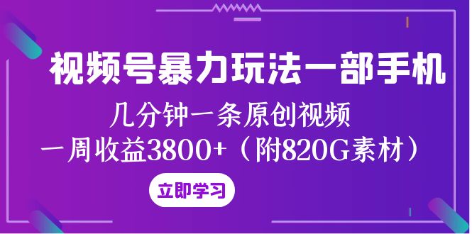 视频号暴力玩法一部手机 几分钟一条原创视频 一周收益3800+（附820G素材）-副业库