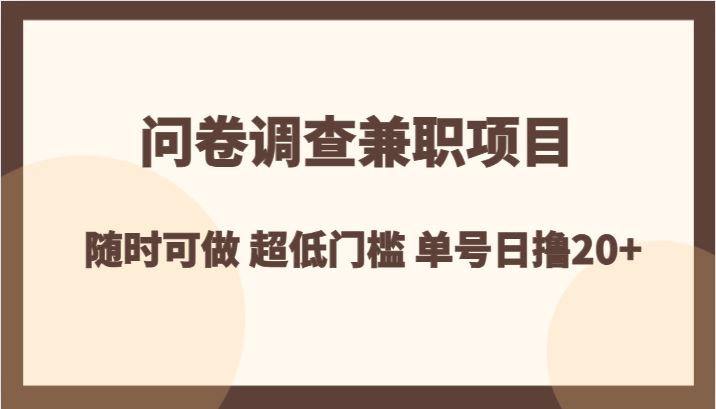 问卷调查兼职项目，随时可做 超低门槛 单号日撸20+-副业库