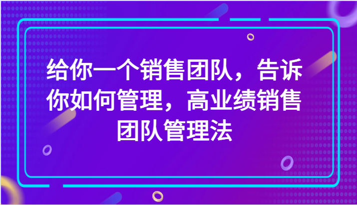 给你一个销售团队，告诉你如何管理，高业绩销售团队管理法（89节课）-副业库