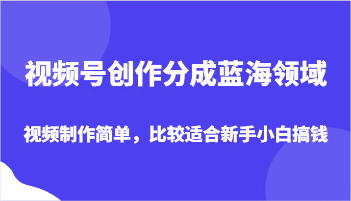 视频号创作分成蓝海领域，视频制作简单，比较适合新手小白搞钱-副业库