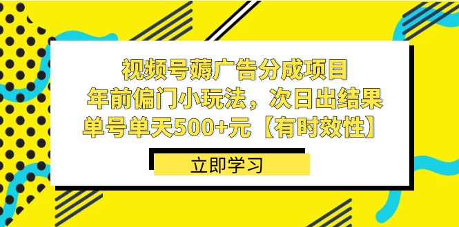 视频号薅广告分成项目，年前偏门小玩法，次日出结果，单号单天500+元【有时效性】-副业库