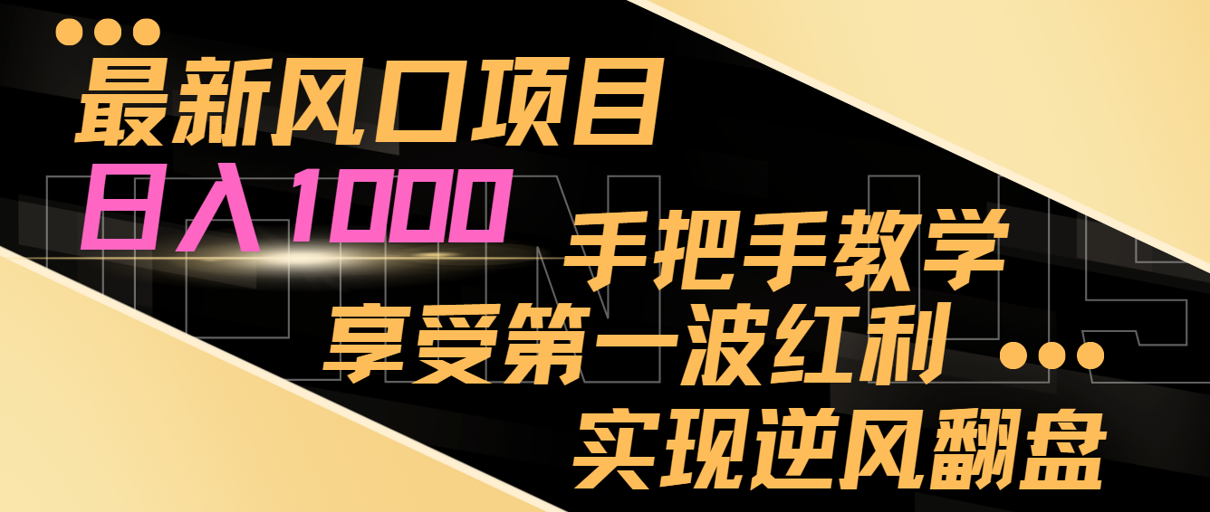 最新风口项目，日入1000，手把手教学，享受第一波红利，实现逆风翻盘-副业库