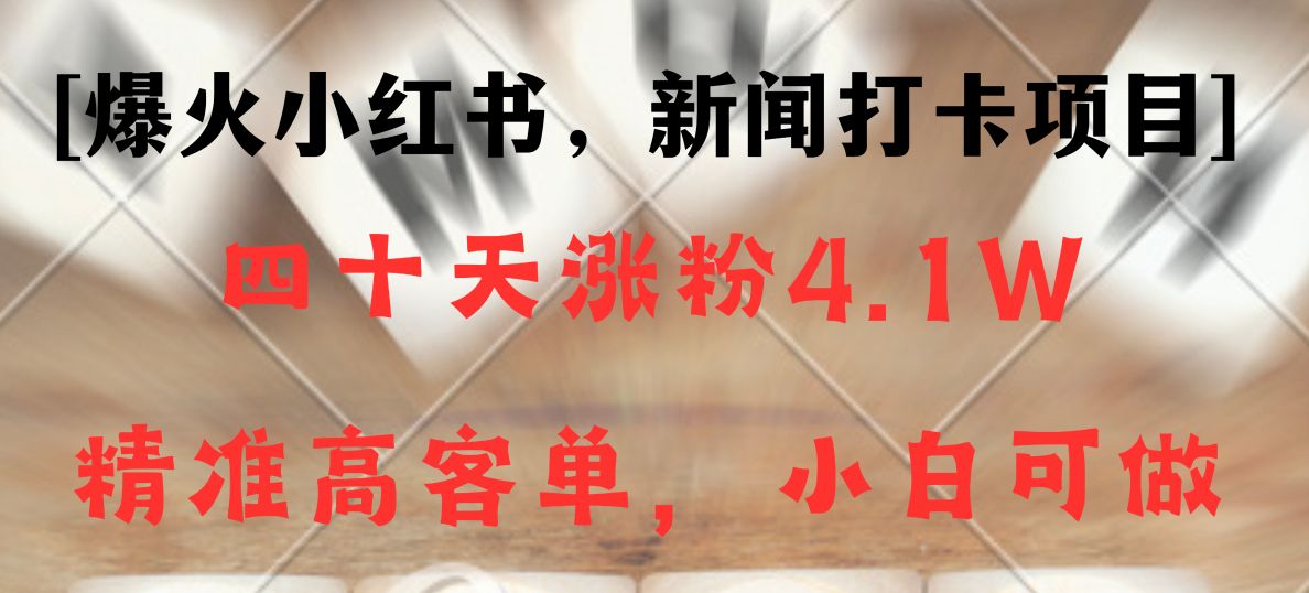 新闻打卡项目，小红书40天涨粉4.1w，高客单精准粉，变现能力超强-副业库