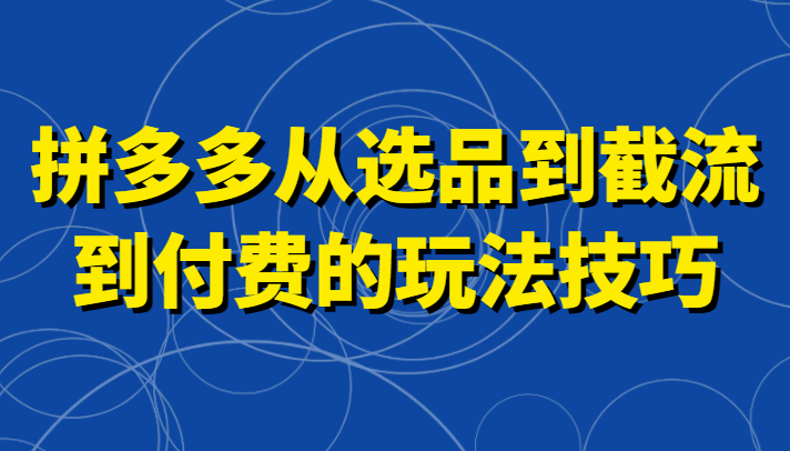 拼多多从选品到截流到付费的玩法技巧，助你掌握截流自然流量，高投产，强付费快速启动-副业库