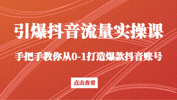 引爆抖音流量实操课，手把手教你从0-1打造爆款抖音账号（27节课）-副业库