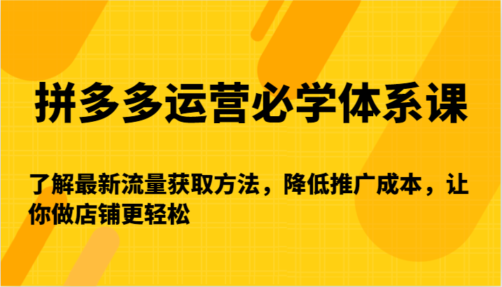 拼多多运营必学体系课-了解最新流量获取方法，降低推广成本，让你做店铺更轻松-副业库