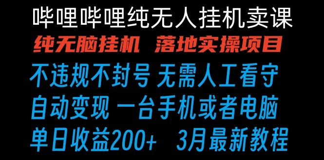 哔哩哔哩纯无脑挂机卖课 单号日收益200+ 手机就能做-副业库