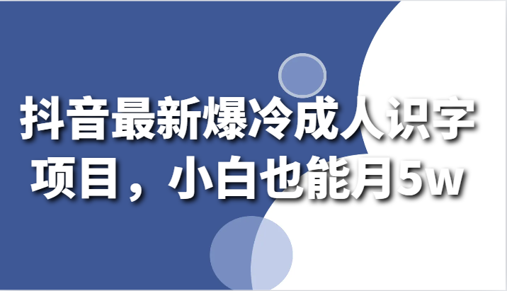 抖音最新爆冷成人识字项目，小白也能月5w-副业库
