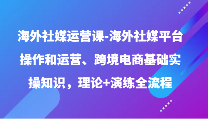 海外社媒运营课-海外社媒平台操作和运营、跨境电商基础实操知识，理论+演练全流程-副业库