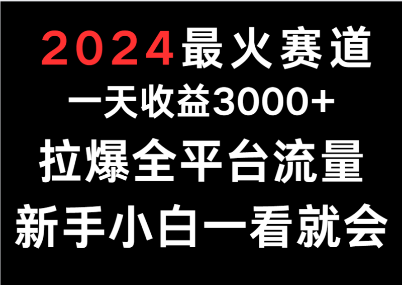 2024最火赛道，一天收一3000+.拉爆全平台流量，新手小白一看就会-副业库
