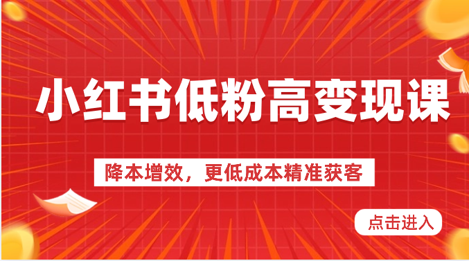 小红书低粉高变现课-降本增效，更低成本精准获客，小红书必爆的流量密码-副业库