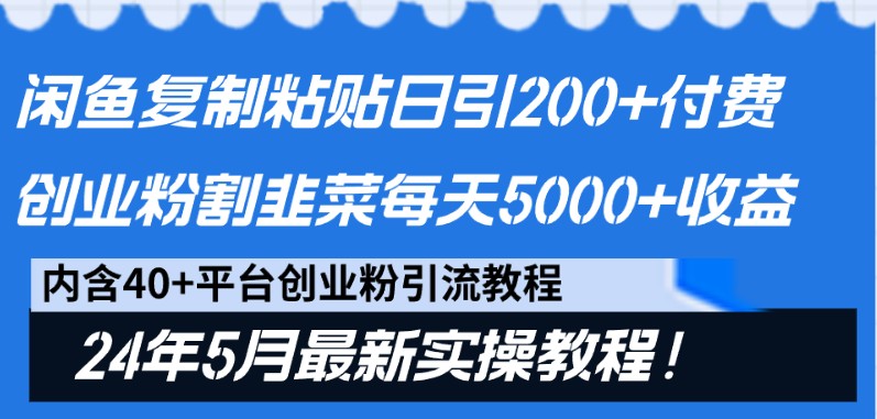 闲鱼复制粘贴日引200+付费创业粉，24年5月最新方法！割韭菜日稳定5000+收益-副业库
