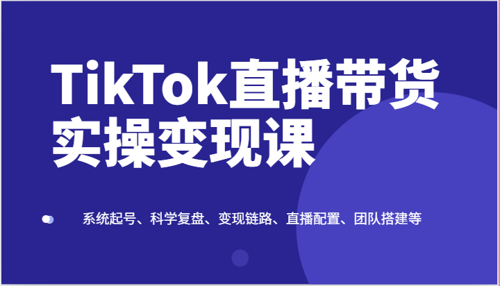 TikTok直播带货实操变现课：系统起号、科学复盘、变现链路、直播配置、团队搭建等-副业库