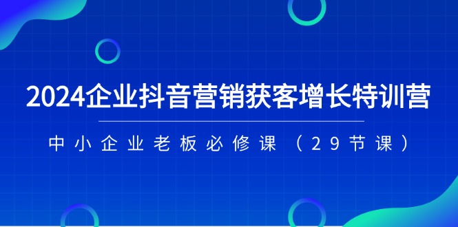 2024企业抖音营销获客增长特训营，中小企业老板必修课（29节课）-副业库