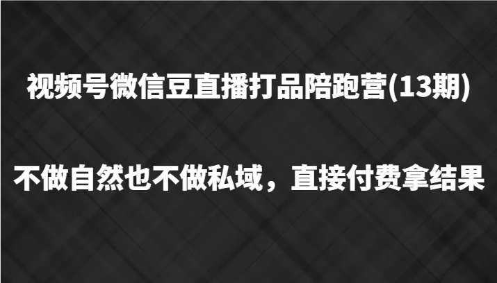 视频号微信豆直播打品陪跑(13期)，不做不自然流不做私域，直接付费拿结果-副业库