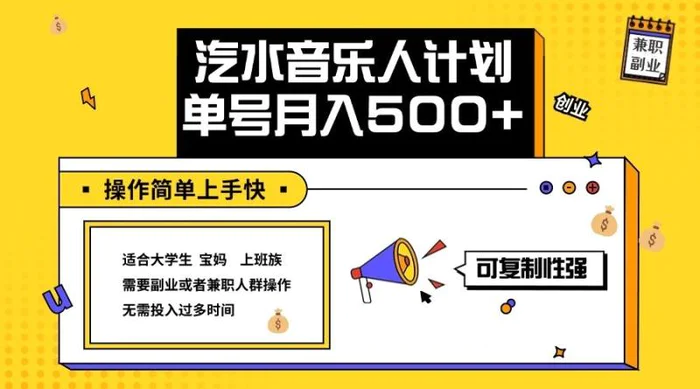 2024最新抖音汽水音乐人计划单号月入5000+操作简单上手快-副业库