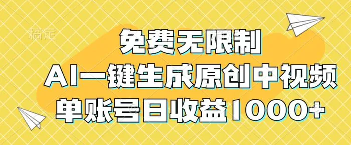 免费无限制，AI一键生成原创中视频，单账号日收益1000+-副业库
