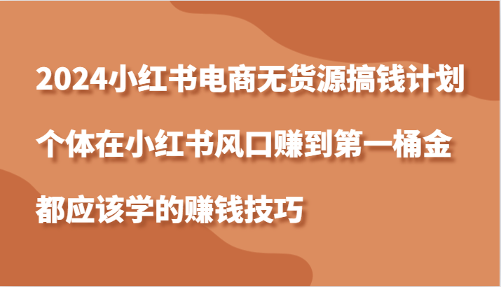 2024小红书电商无货源搞钱计划，个体在小红书风口赚到第一桶金应该学的赚钱技巧-副业库
