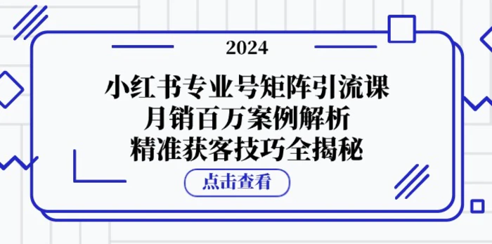 小红书专业号矩阵引流课，月销百万案例解析，精准获客技巧全揭秘-副业库