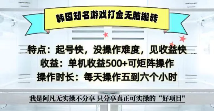 全网首发海外知名游戏打金无脑搬砖单机收益500+  即做！即赚！当天见收益！-副业库