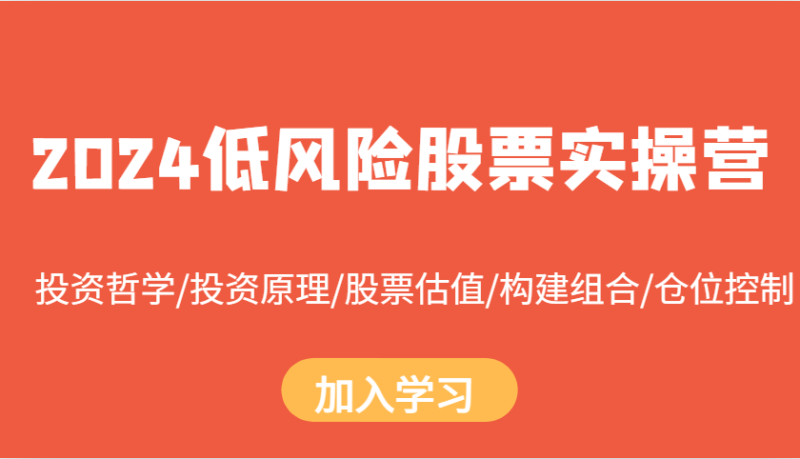 2024低风险股票实操营：投资哲学/投资原理/股票估值/构建组合/仓位控制-副业库
