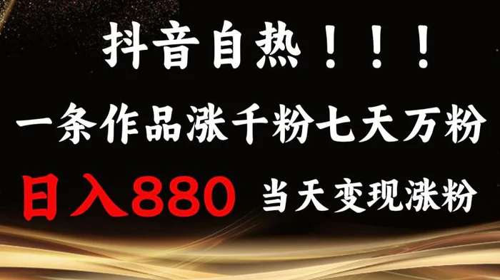 抖音小红书自热，一条作品1000粉，7天万粉，单日变现880收益-副业库