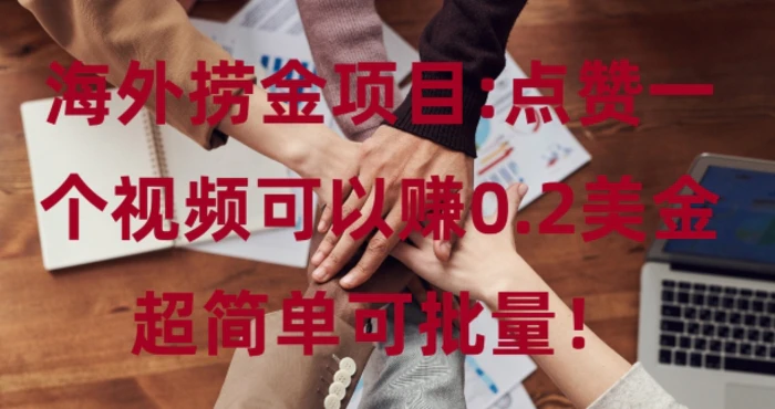 海外捞金项目点赞一个视频可以赚0.2美金，超简单可批量!-副业库