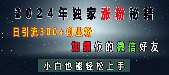 2024年独家涨粉秘籍，日引流300+创业粉，加爆你的微信好友，小白也能轻松上手-副业库