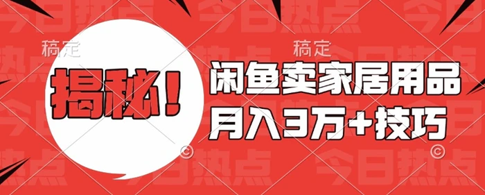 闲鱼卖家居用品月入过W+最新技巧闲鱼最新零基础教学，新手当天上手【揭秘】-副业库