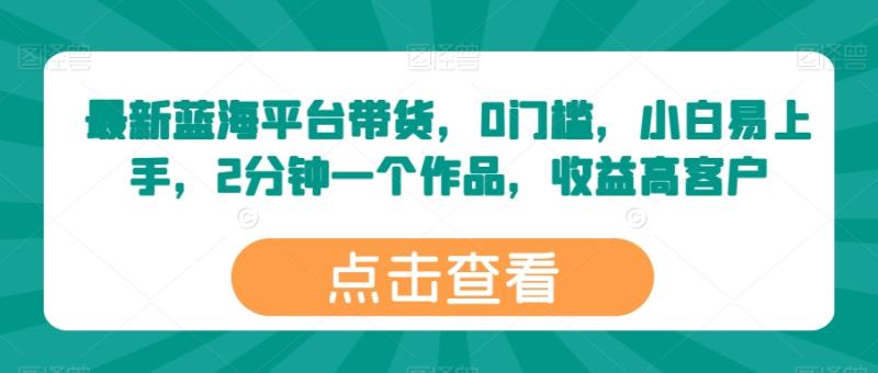 最新蓝海平台带货，0门槛，小白易上手，2分钟一个作品，收益高【揭秘】-副业库