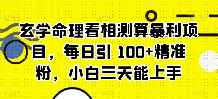 玄学命理看相测算暴利项目，每日引 100+精准粉，小白三天能上手-副业库