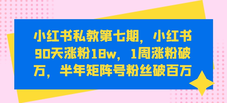 小红书私教第七期，小红书90天涨粉18w，1周涨粉破万，半年矩阵号粉丝破百万-副业库