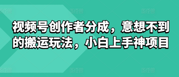 视频号创作者分成，意想不到的搬运玩法，小白上手神项目-副业库