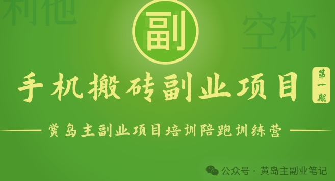 手机搬砖小副业项目训练营1.0，实测1小时收益50+，一部手机轻松日入100+-副业库