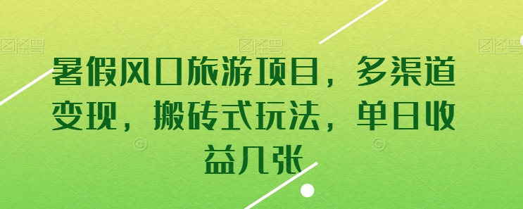 暑假风口旅游项目，多渠道变现，搬砖式玩法，单日收益几张【揭秘】-副业库