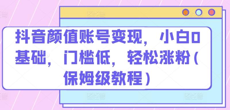 抖音颜值账号变现，小白0基础，门槛低，​轻松涨粉(保姆级教程)【揭秘】-副业库