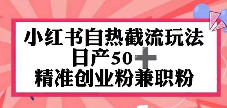 小红书自热截留玩法，日产50+精准创业粉兼职粉，轻松实现流量变现-副业库