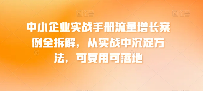 中小企业实战手册流量增长案例全拆解，从实战中沉淀方法，可复用可落地-副业库