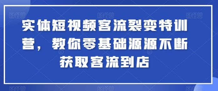 实体短视频客流裂变特训营，教你零基础源源不断获取客流到店-副业库