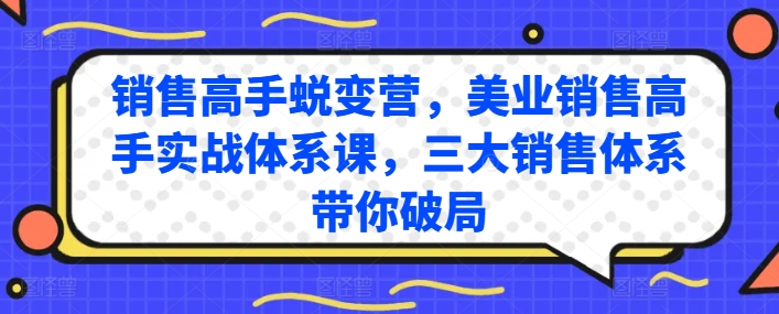 销售高手蜕变营，美业销售高手实战体系课，三大销售体系带你破局-副业库