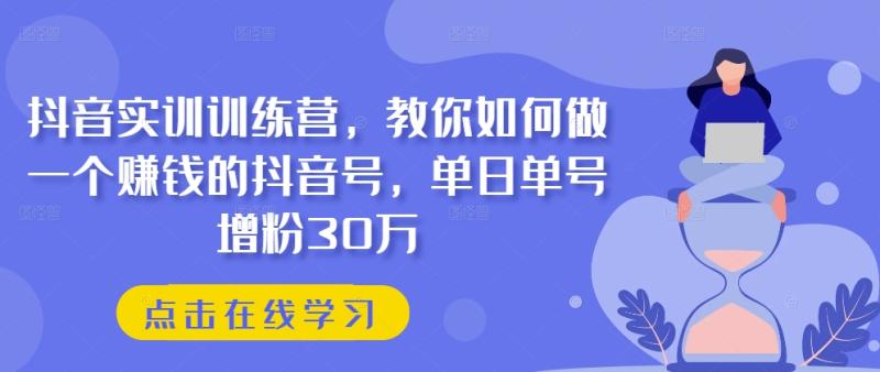 抖音实训训练营，教你如何做一个赚钱的抖音号，单日单号增粉30万-副业库