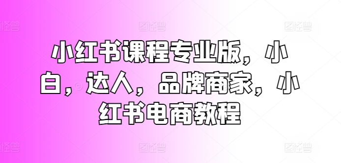 小红书课程专业版，小白，达人，品牌商家，小红书电商教程-副业库