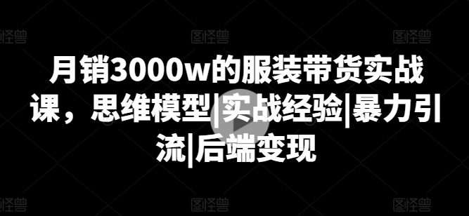 月销3000w的服装带货实战课，思维模型|实战经验|暴力引流|后端变现-副业库