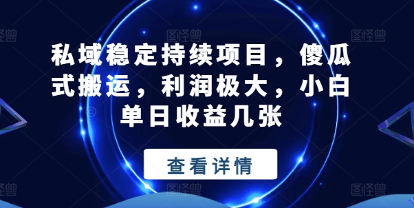 私域稳定持续项目，傻瓜式搬运，利润极大，小白单日收益几张【揭秘】-副业库