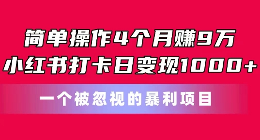 简单操作4个月赚9w，小红书打卡日变现1k，一个被忽视的暴力项目【揭秘】-副业库