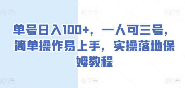 单号日入100+，一人可三号，简单操作易上手，实操落地保姆教程【揭秘】-副业库