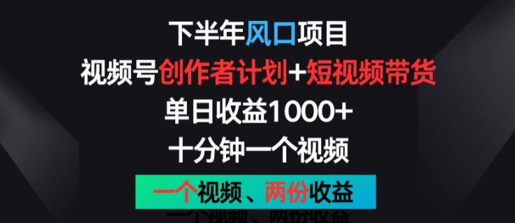 下半年风口项目，视频号创作者计划+视频带货，一个视频两份收益，十分钟一个视频【揭秘】-副业库