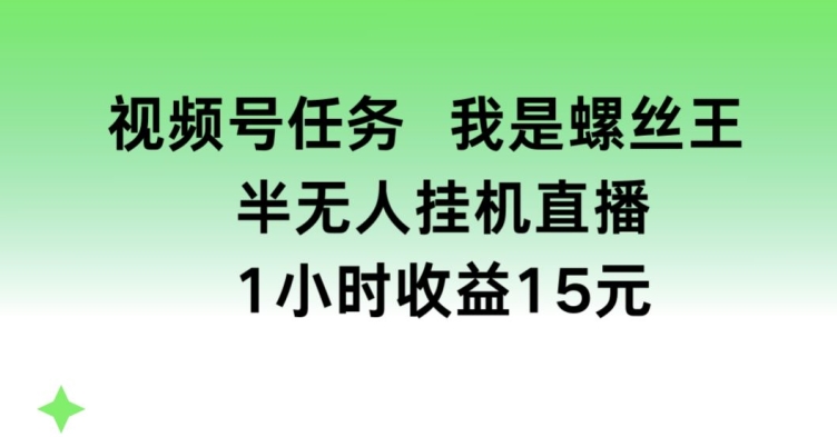 视频号任务，我是螺丝王， 半无人挂机1小时收益15元【揭秘】-副业库