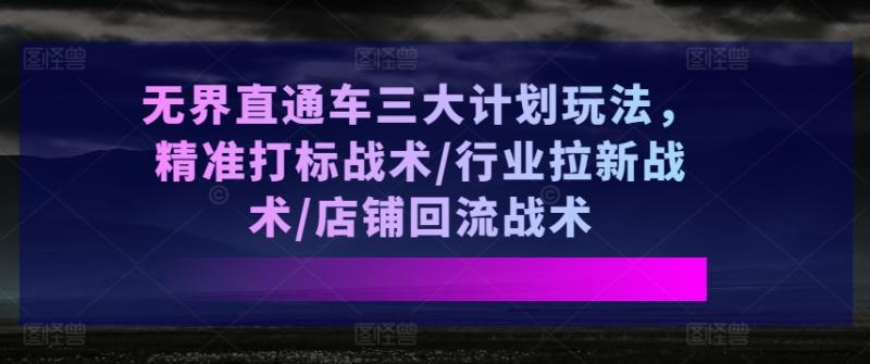 无界直通车三大计划玩法，精准打标战术/行业拉新战术/店铺回流战术-副业库