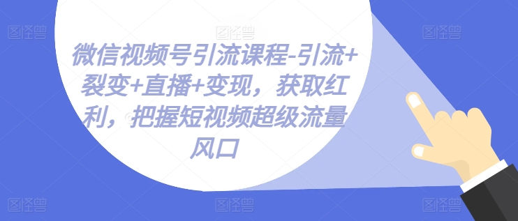 微信视频号引流课程-引流+裂变+直播+变现，获取红利，把握短视频超级流量风口-副业库